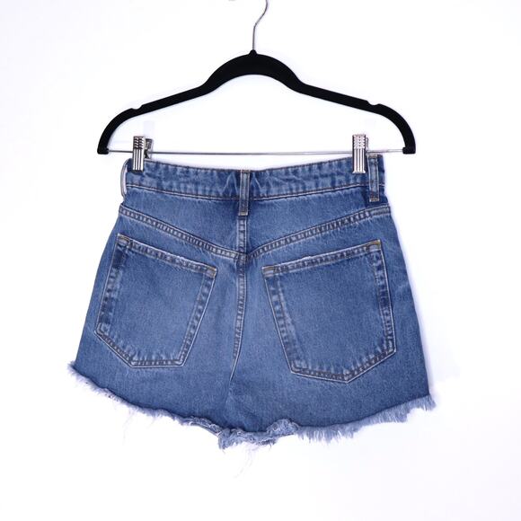 ZARA High Rise Distressed Shorts Classic Blue Denim Button Fly Casual Women's 2 - Picture 2 of 10